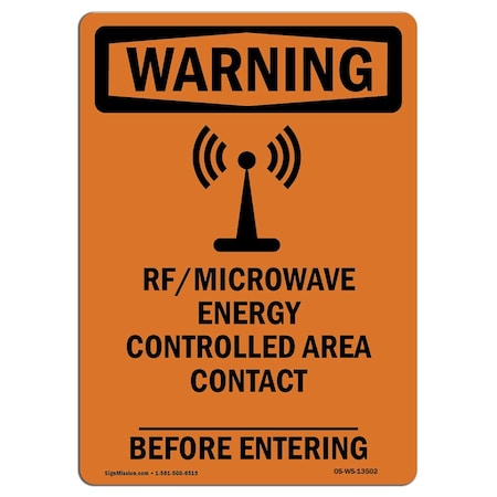 OSHA WARNING Sign, RF Microwave Energy W/ Symbol, 18in X 12in Rigid Plastic